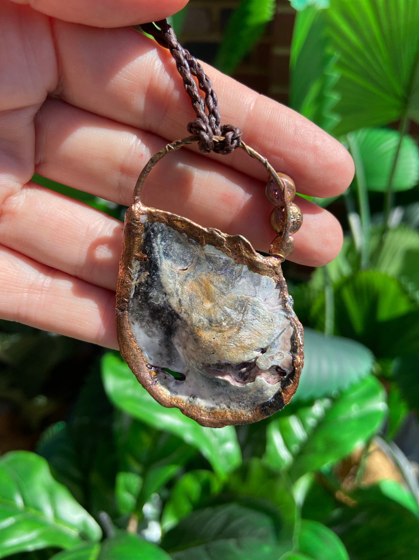 Oyster Shell & Pearl Copper Pendant | Boho Ocean Necklace