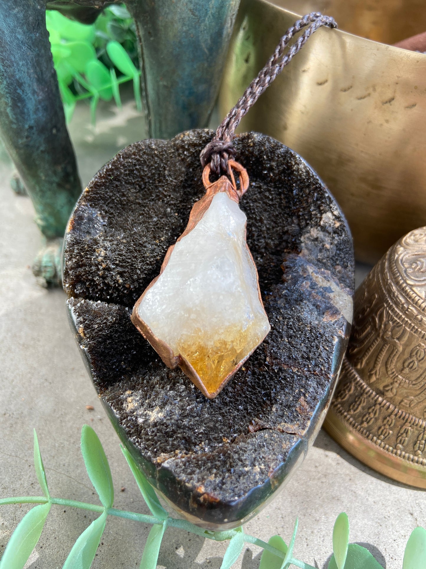 Chunky Citrine Copper Pendant | Handmade Crystal Necklace