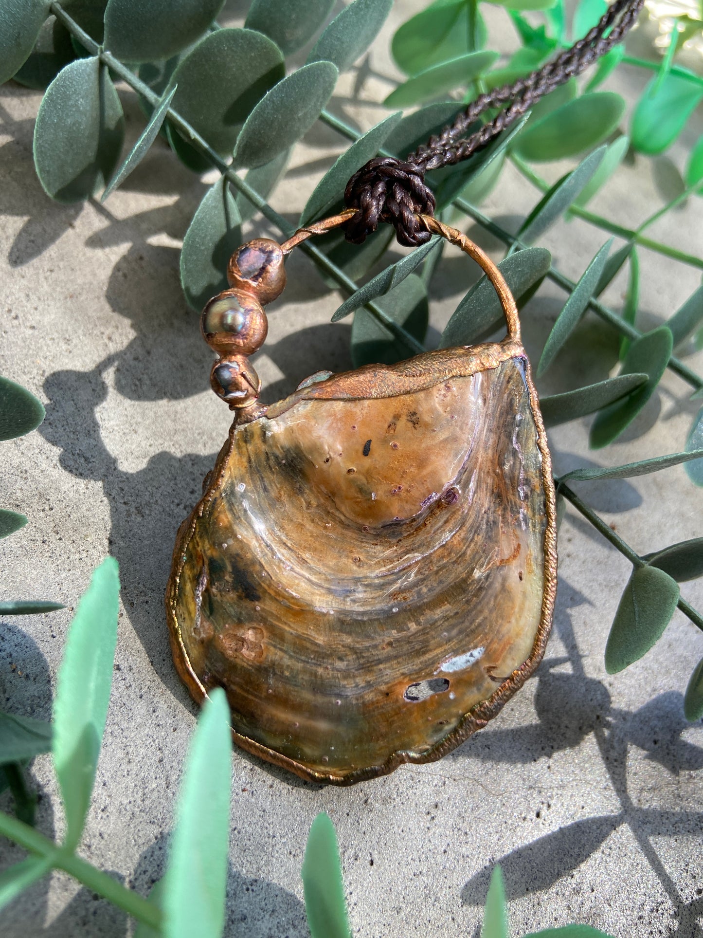 Oyster Shell & Pearl Copper Pendant | Boho Ocean Necklace