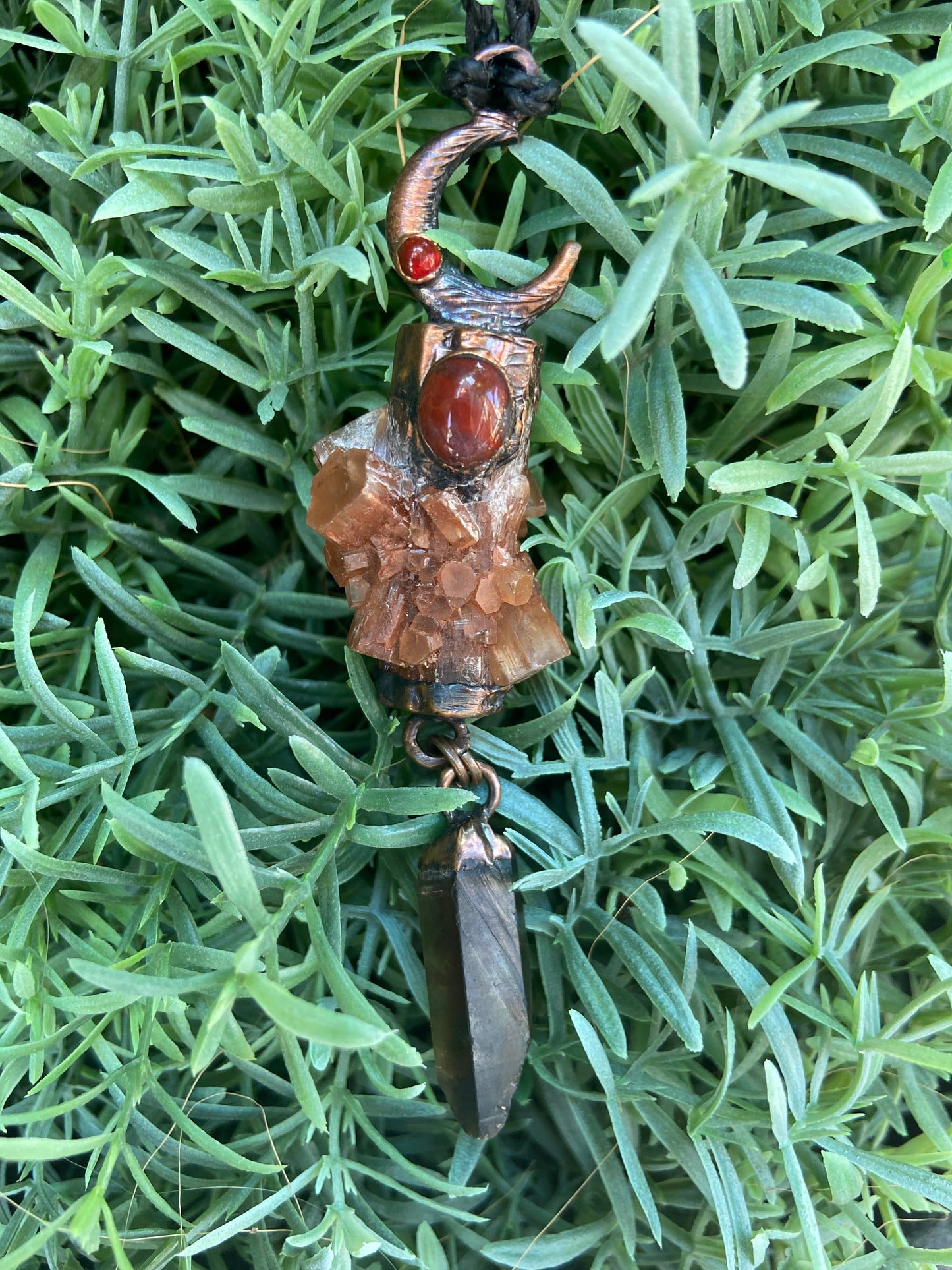 Aragonite & Smoky Quartz Pendant | Handmade Crystal Necklace