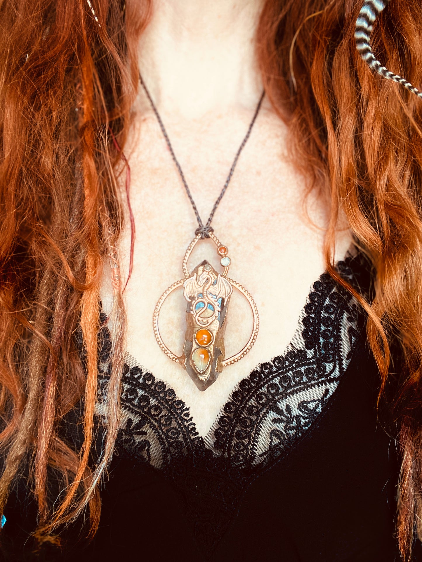 Dragon’s Heart Smoky Quartz Pendant | Handmade Boho Necklace Australia