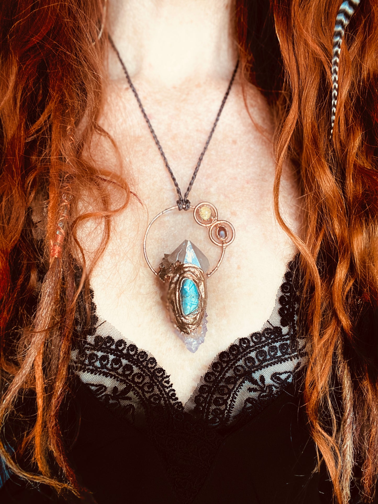 Faery Charm Pendant - Smoky Quartz, Amethyst Spirit Quartz and Labradorite