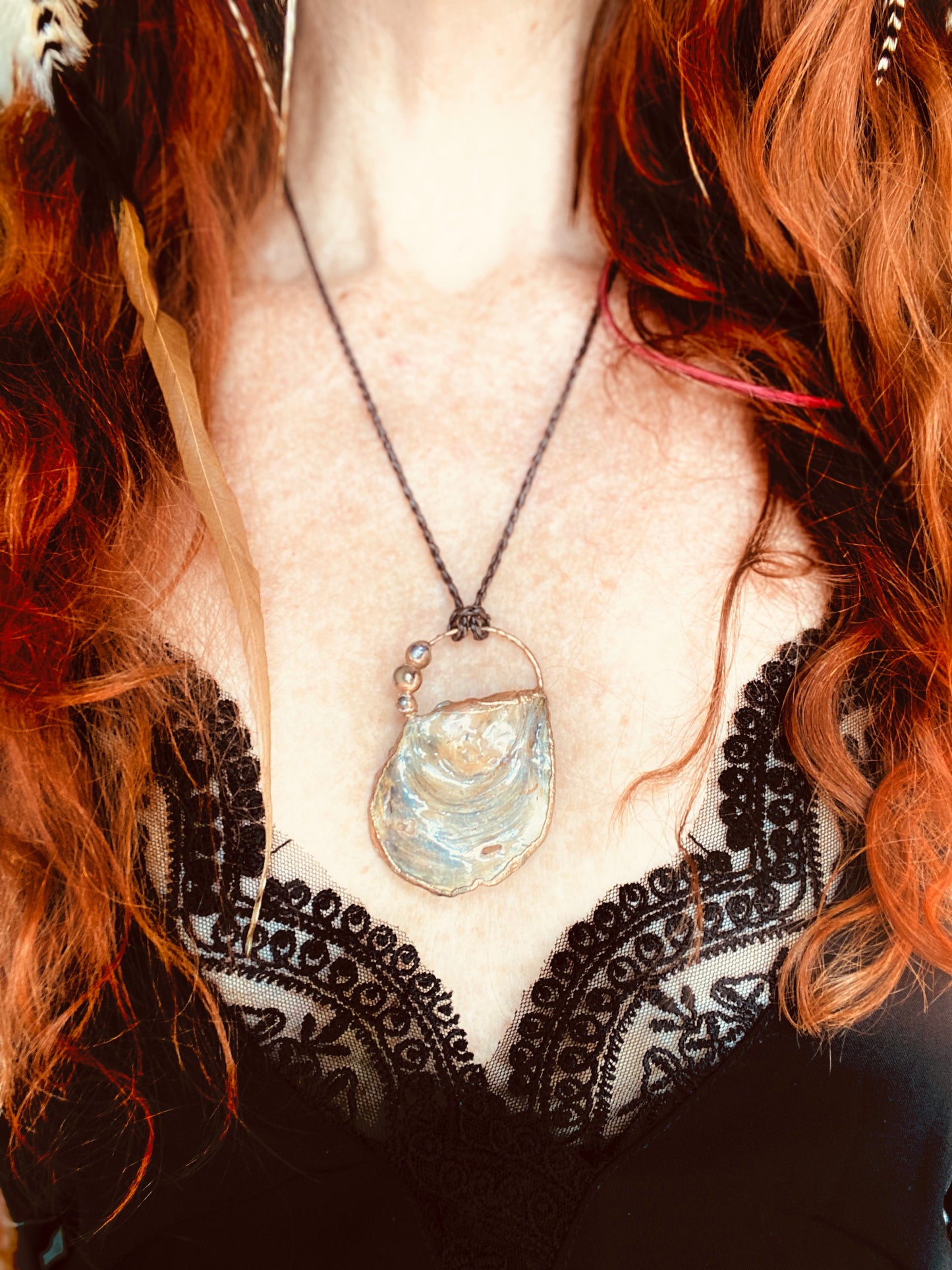 Oyster Shell & Pearl Copper Pendant | Boho Ocean Necklace