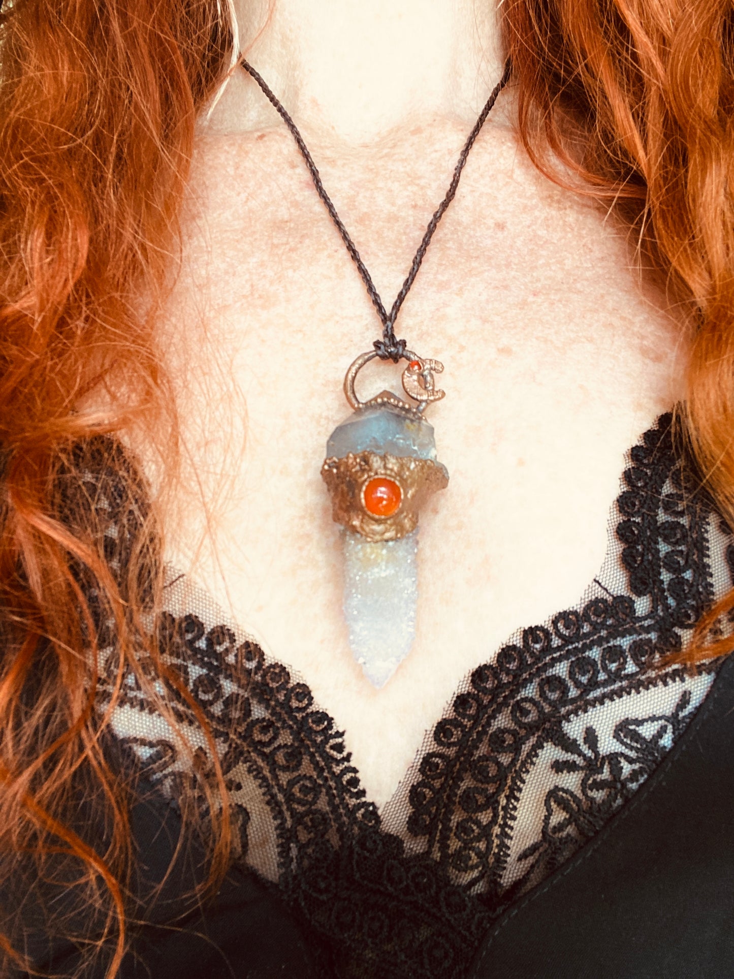 Spirit Moon Pendant | Smoky Quartz, Amethyst Spirit Quartz & Carnelian