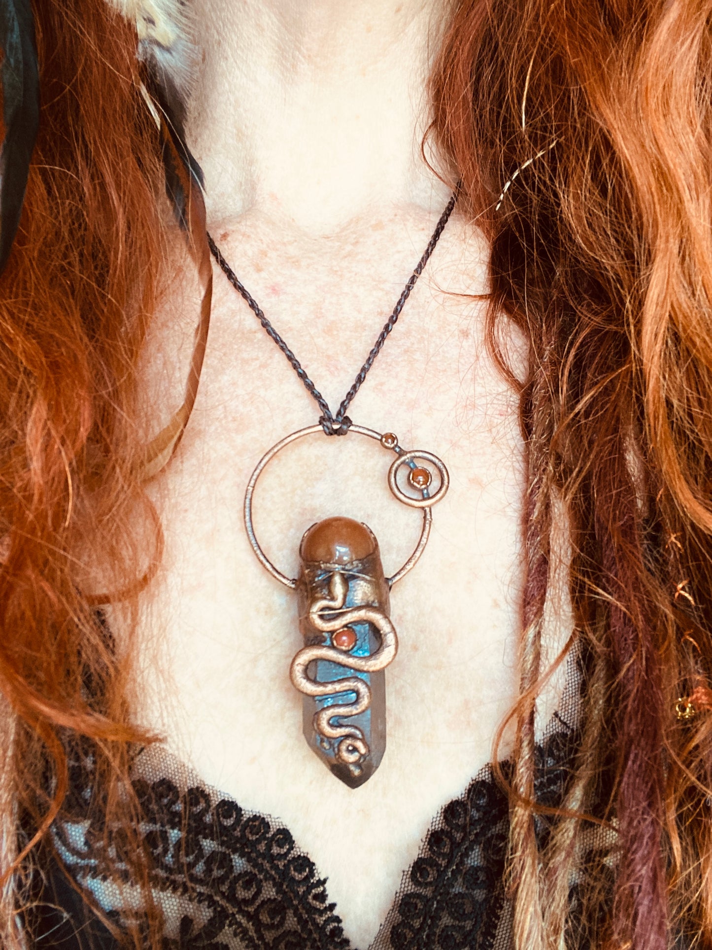 Snake Charm Pendant | Smoky Quartz & Carnelian | Kundalini Energy
