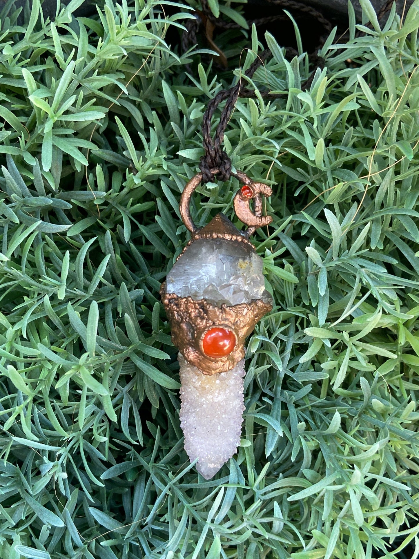 Spirit Moon Pendant | Smoky Quartz, Amethyst Spirit Quartz & Carnelian
