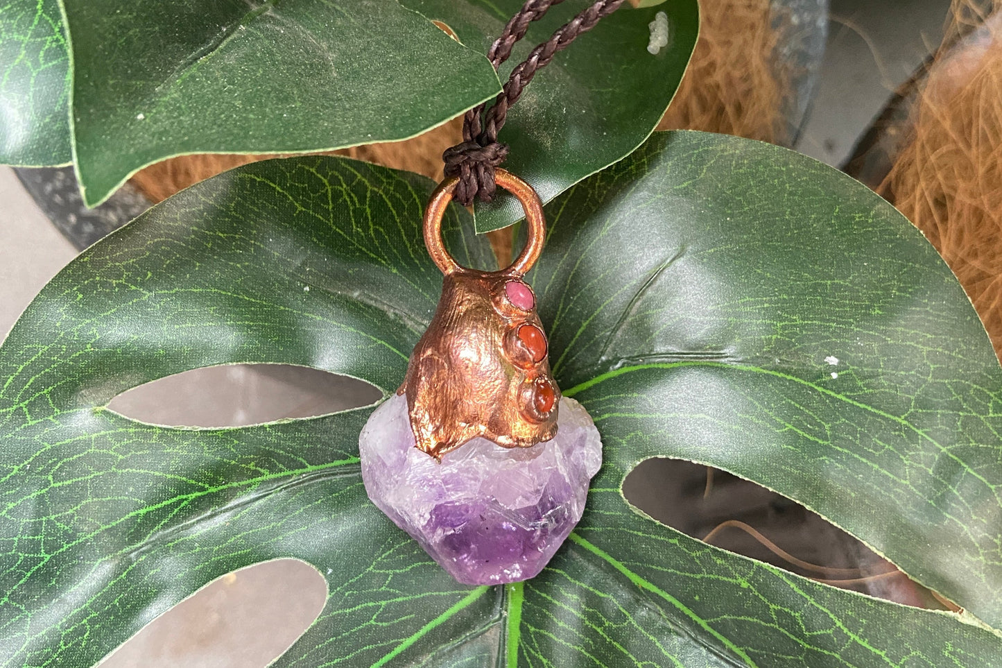 Amethyst Copper Pendant | Handmade Boho Crystal Necklace