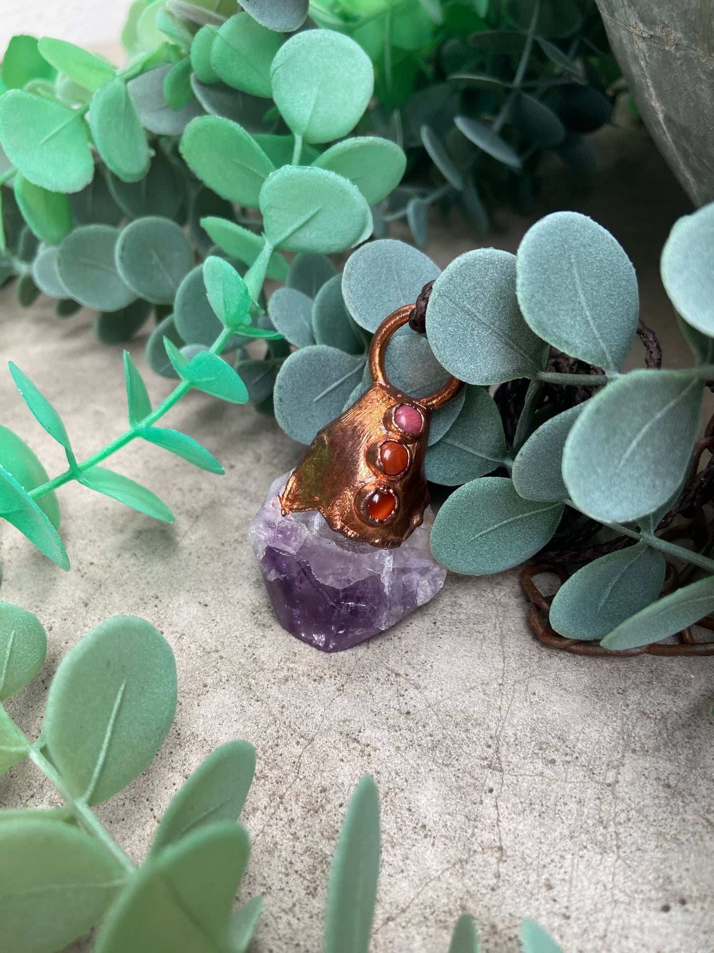 Amethyst Copper Pendant | Handmade Boho Crystal Necklace