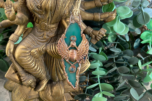 Green Agate Scarab Pendant | Egyptian Crystal Necklace