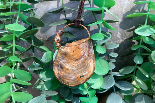 Oyster Shell & Pearl Copper Pendant | Boho Ocean Necklace