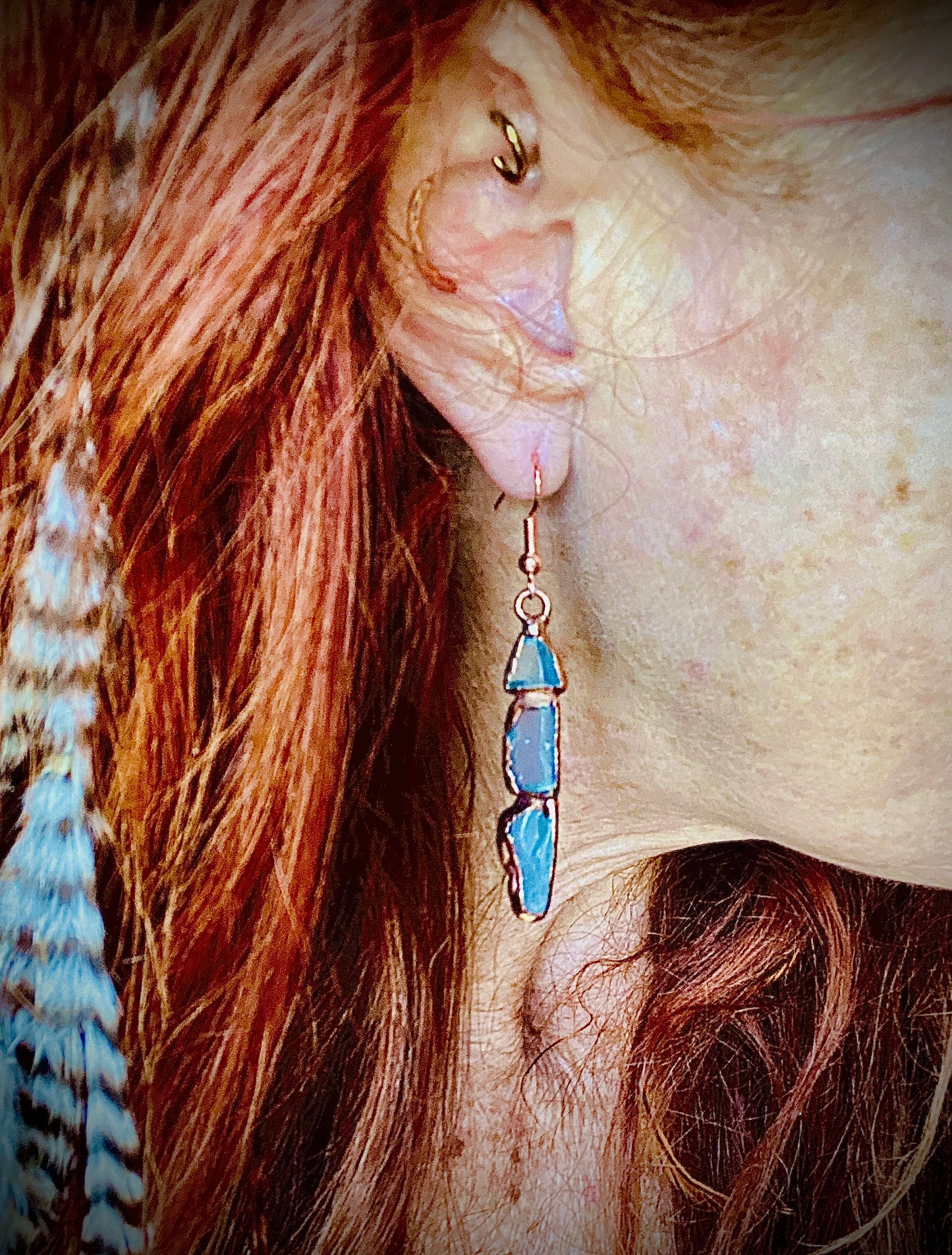Tumbled Aquamarine Copper Earrings | Handmade March Birthstone Gift