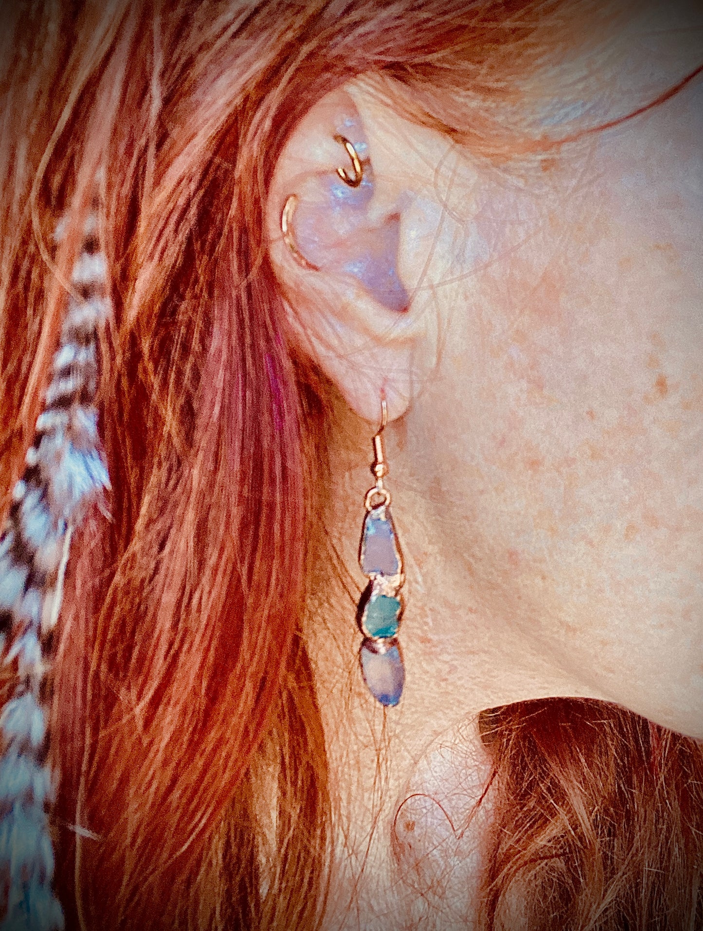 Rainbow Fluorite Copper Earrings | Handmade Crystal Dangly Earrings