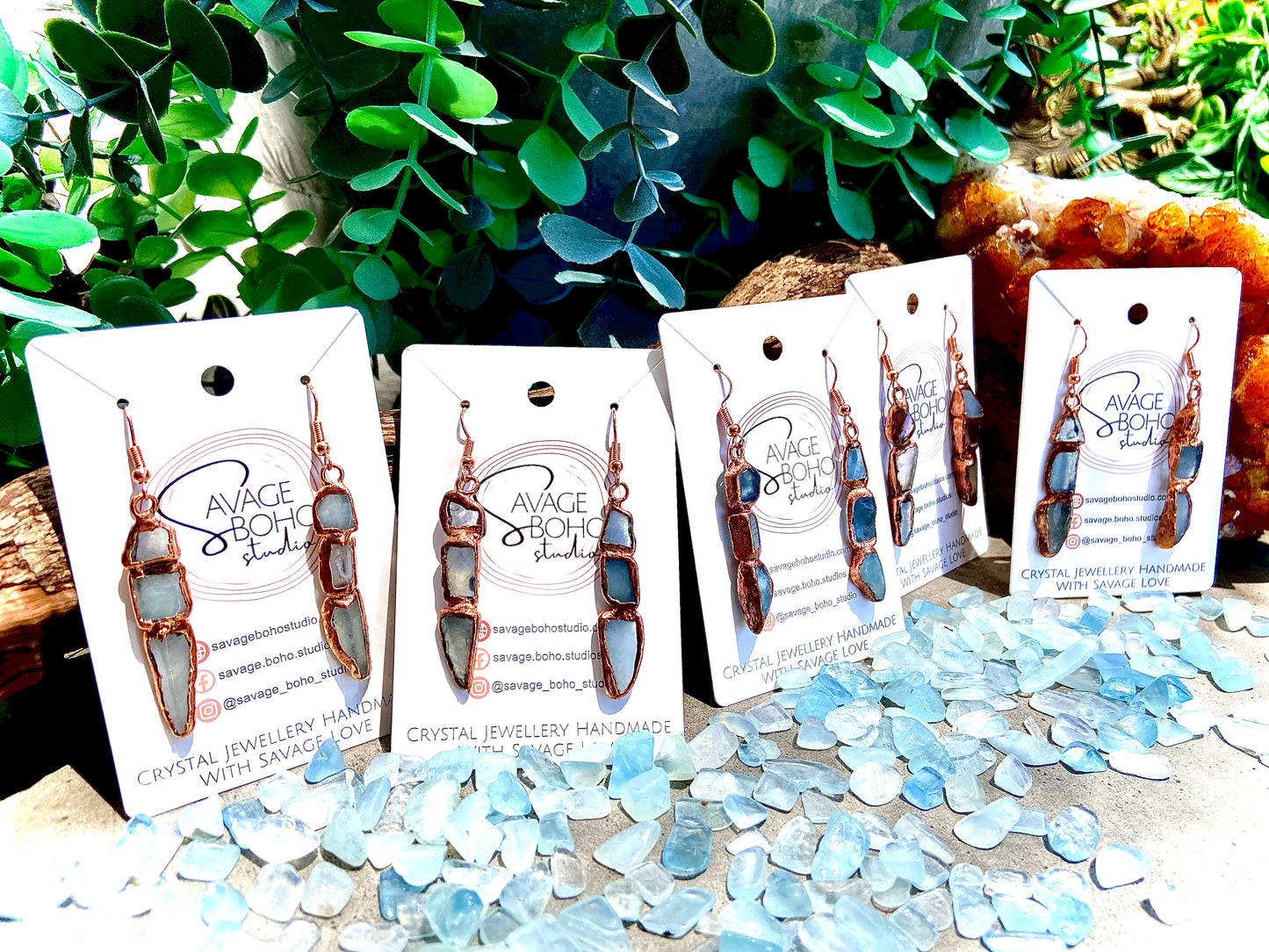 Tumbled Aquamarine Copper Earrings | Handmade March Birthstone Gift