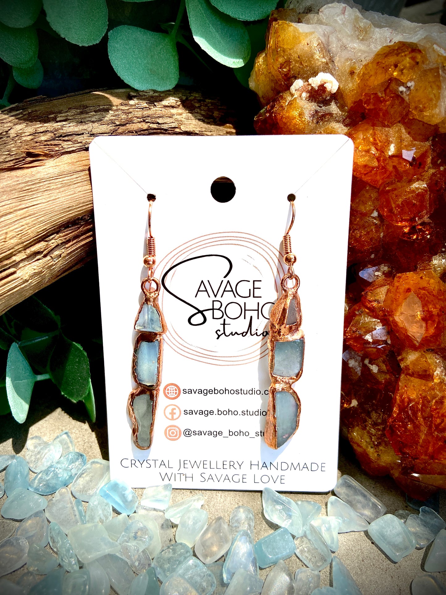 Tumbled Aquamarine Copper Earrings | Handmade March Birthstone Gift