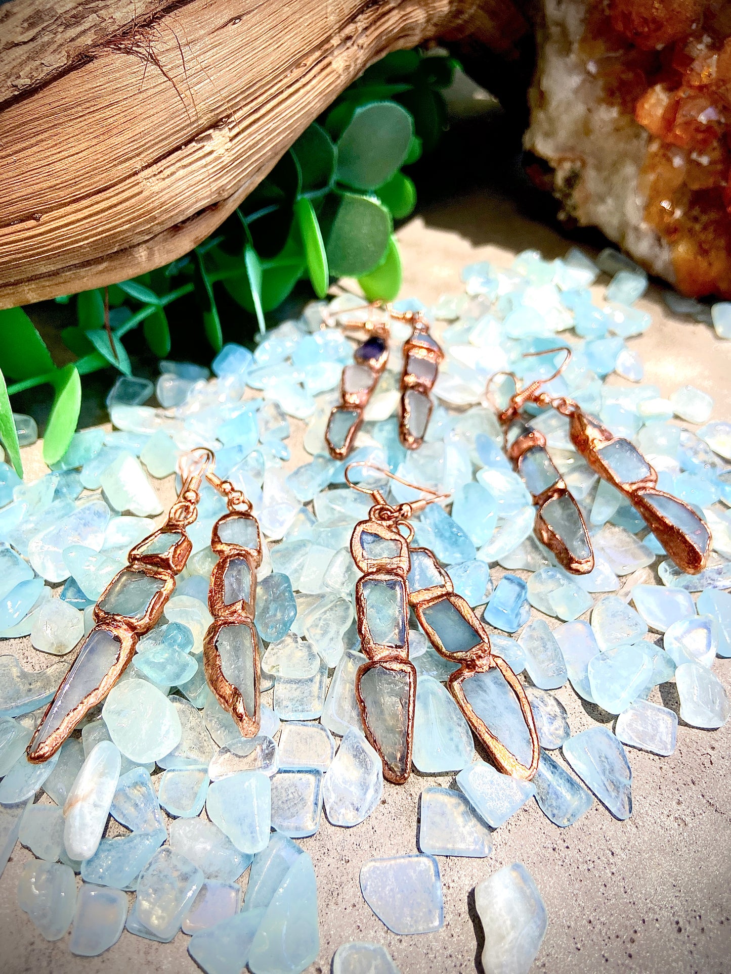 Tumbled Aquamarine Copper Earrings | Handmade March Birthstone Gift