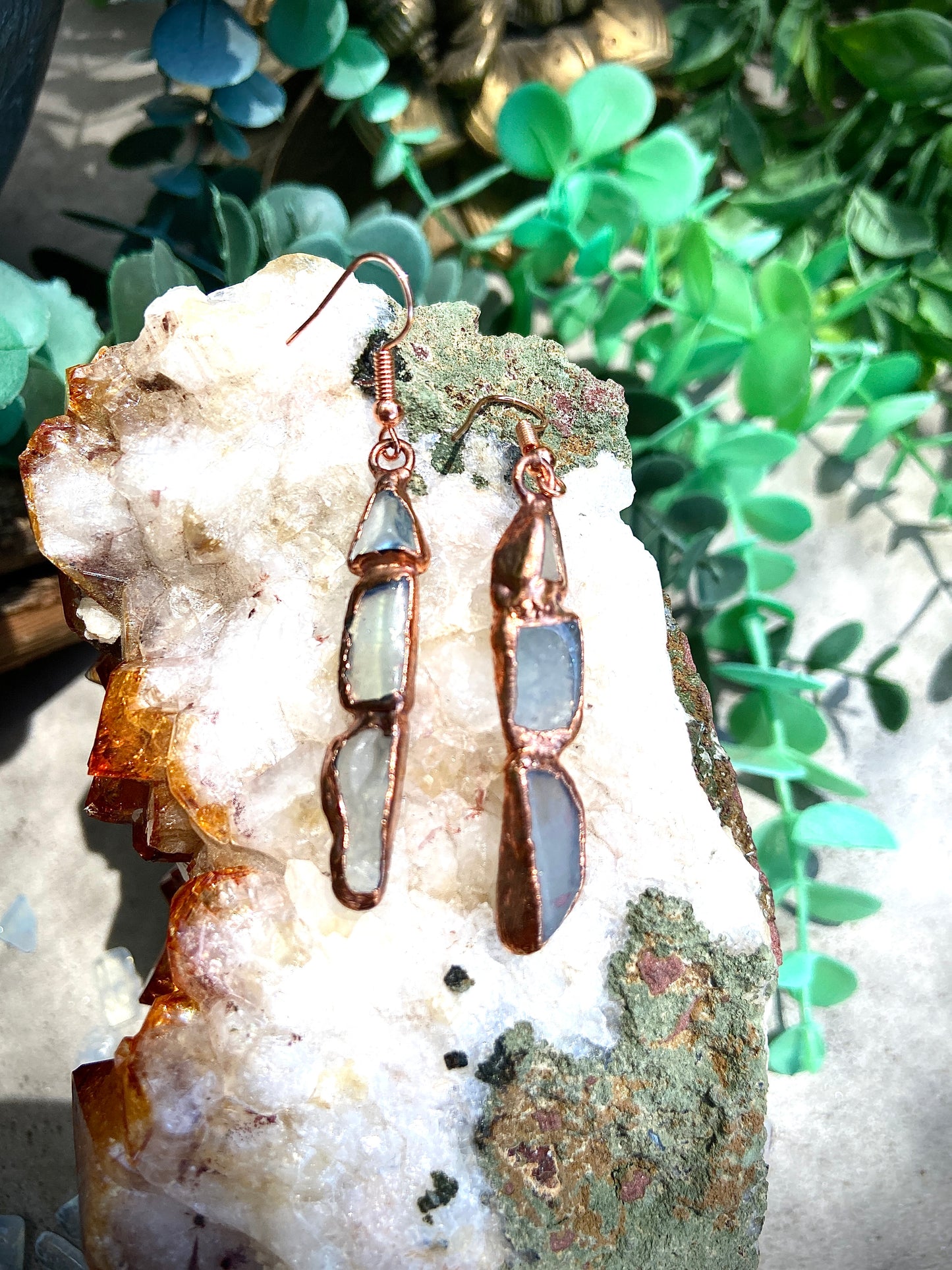 Tumbled Aquamarine Copper Earrings | Handmade March Birthstone Gift