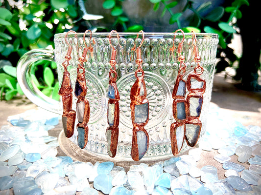 Tumbled Aquamarine Copper Earrings | March Birthstone Gift