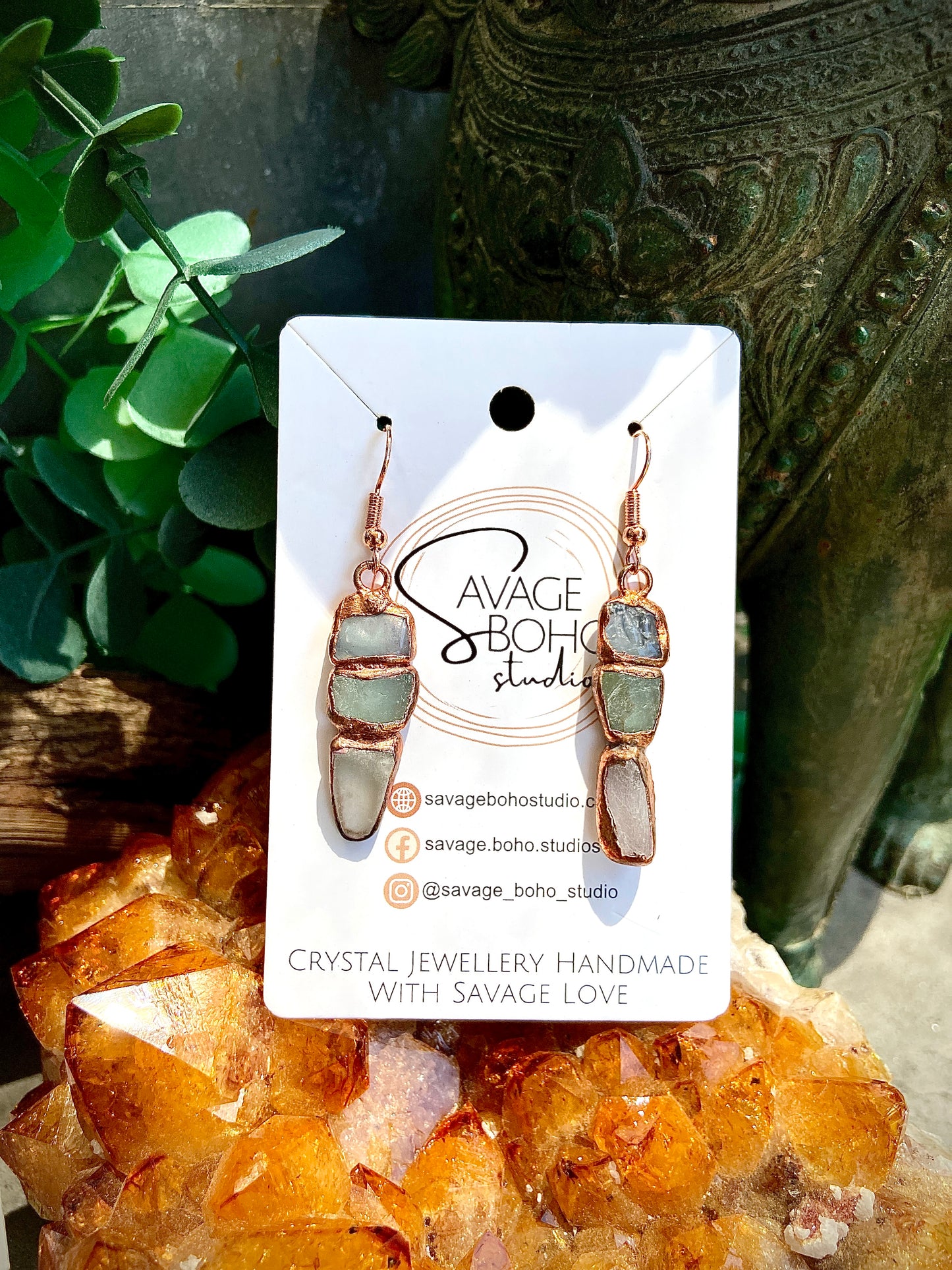 Rainbow Fluorite Copper Earrings | Handmade Crystal Dangly Earrings