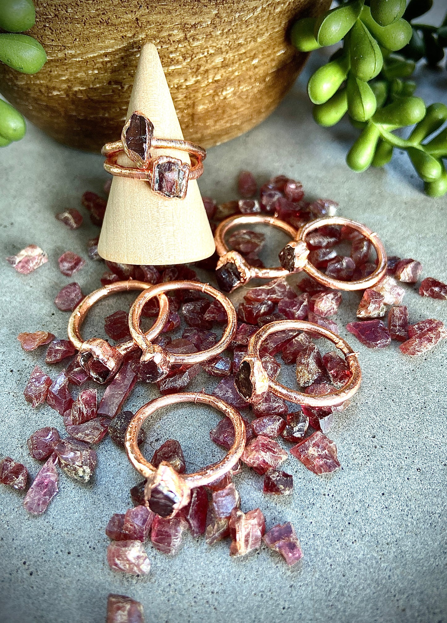 Raw Garnet Copper Stacker Ring | Handmade Crystal Ring | Boho Jewellery