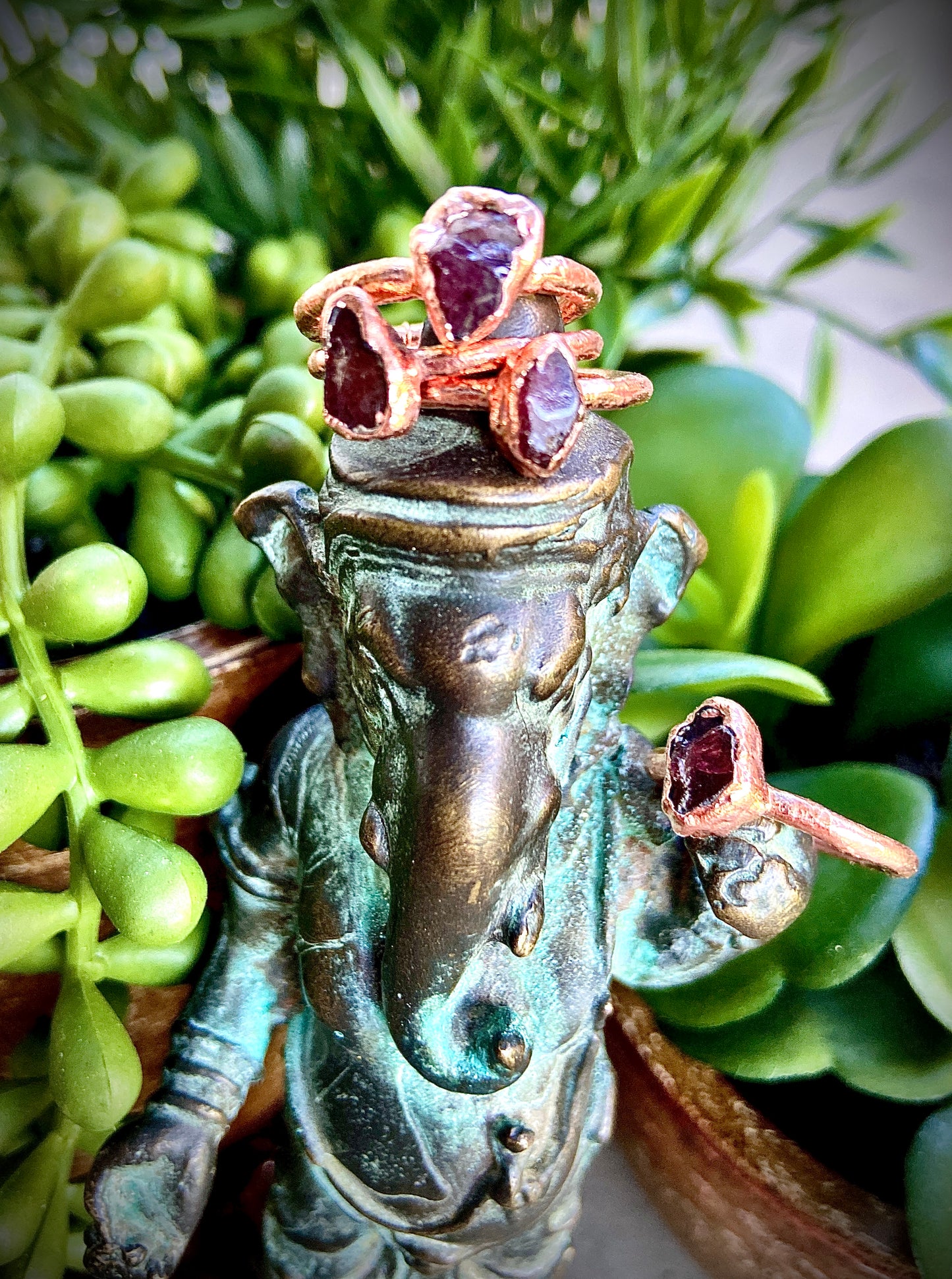 Raw Garnet Copper Stacker Ring | Handmade Crystal Ring | Boho Jewellery