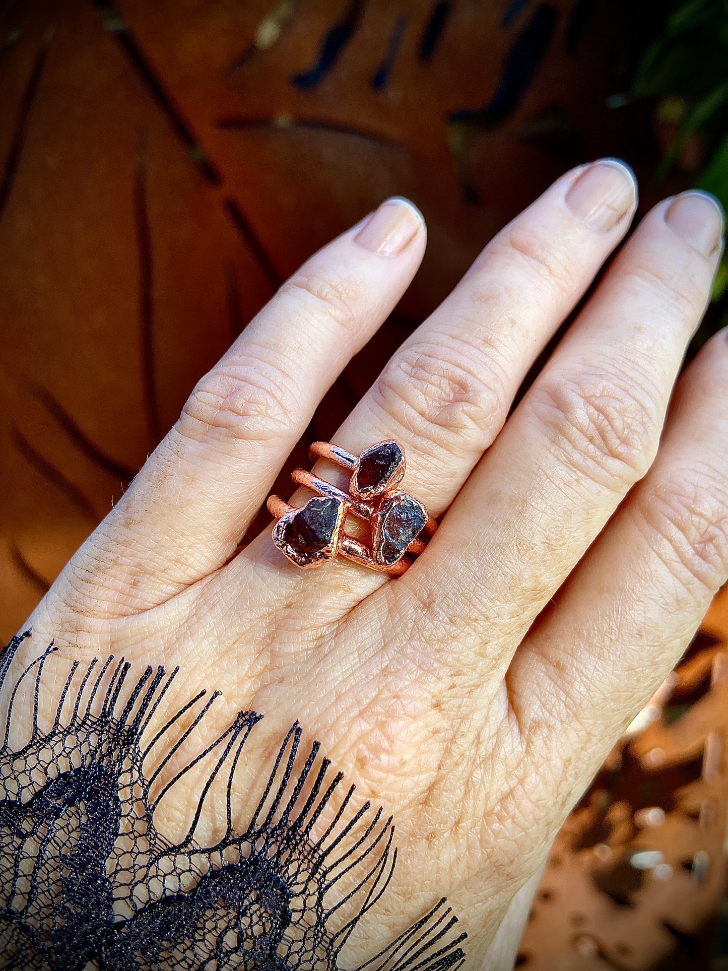 Raw Garnet Copper Stacker Ring | Handmade Crystal Ring | Boho Jewellery