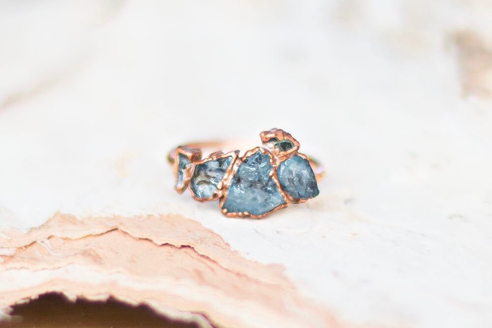 Multi-Stone Aquamarine and Blue Apatite Copper Stacker Ring