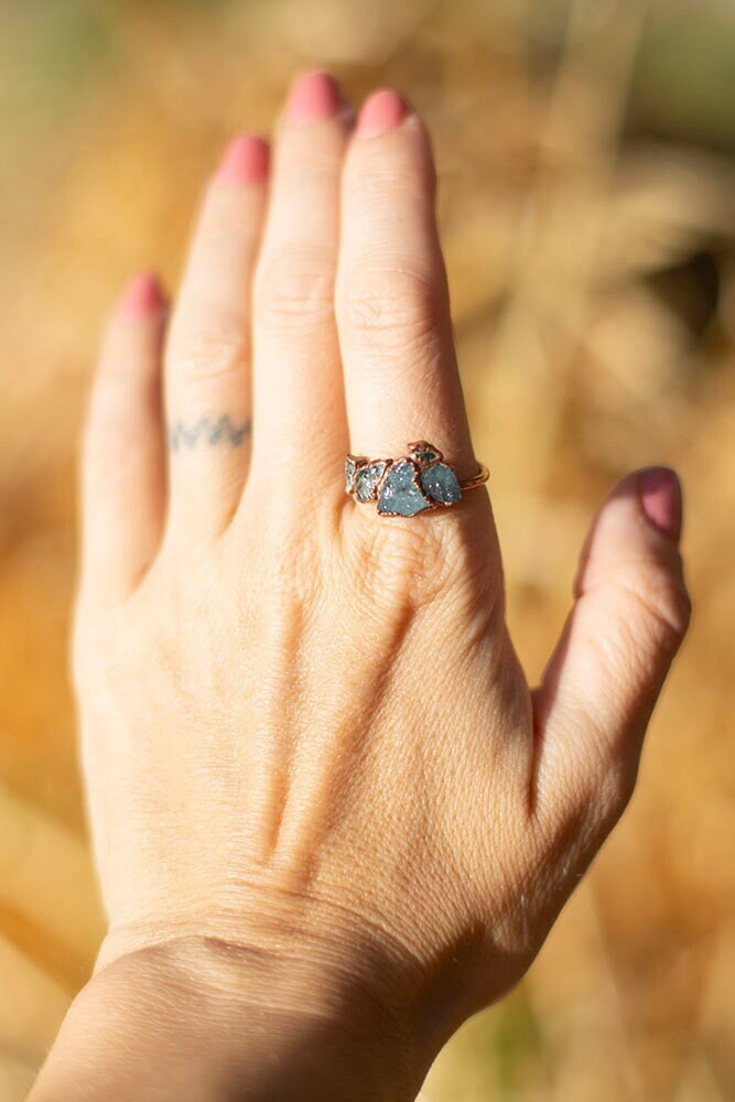 Multi-Stone Aquamarine and Blue Apatite Copper Stacker Ring