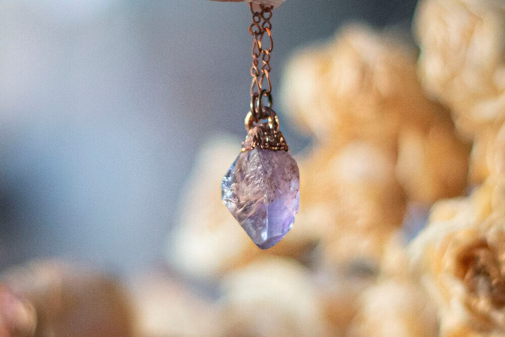 Dainty Raw Amethyst Pendant | Handmade Copper Crystal Necklace