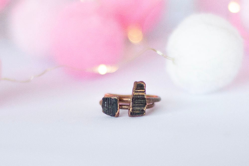 Raw Black Tourmaline Copper Stacker Ring