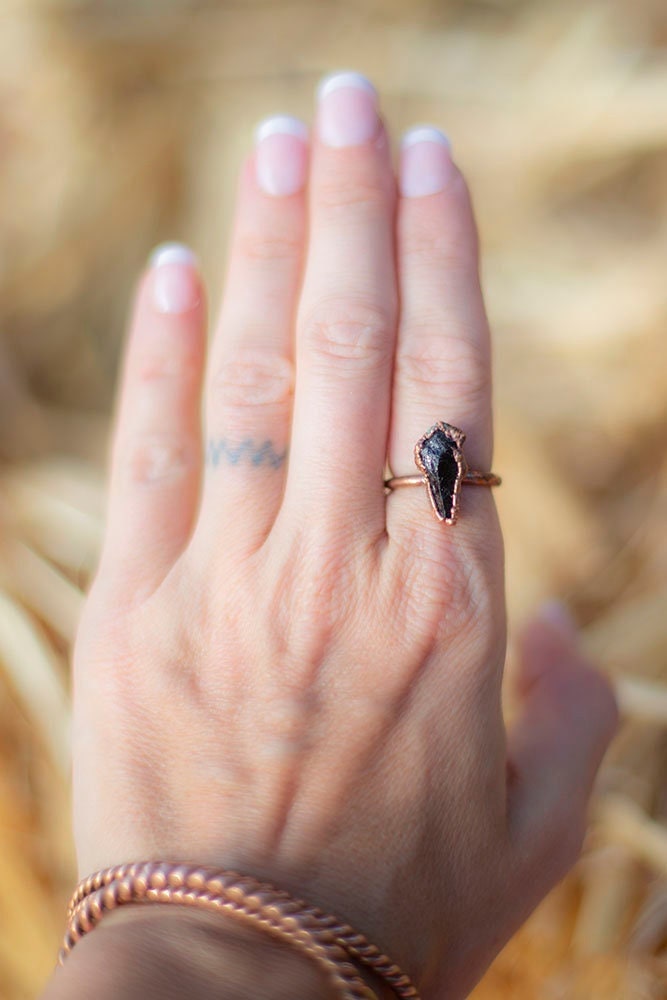 Raw Black Tourmaline Copper Stacker Ring