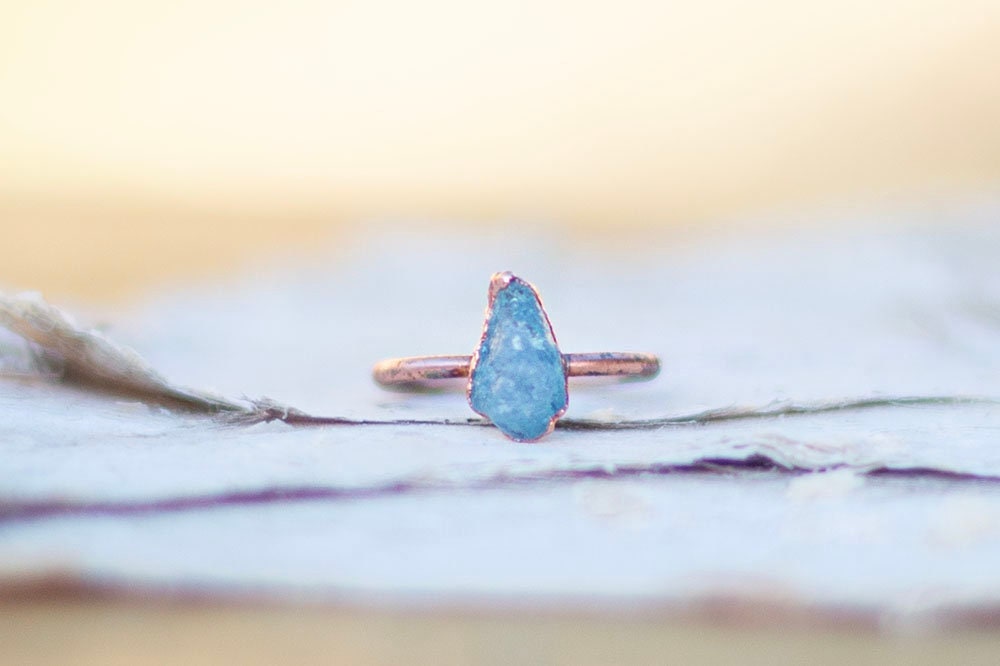 Raw Aquamarine Copper Stacker Ring