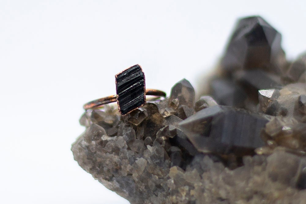 Raw Black Tourmaline Copper Stacker Ring