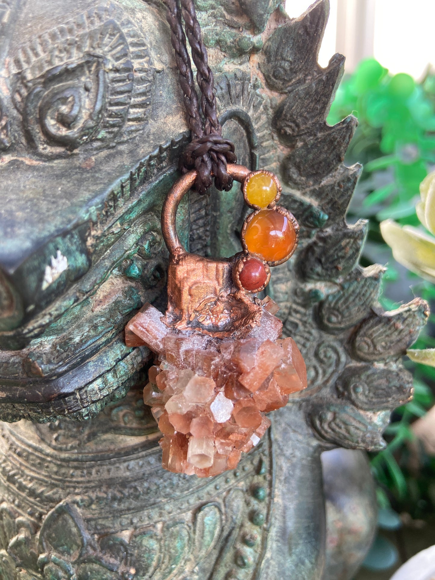 Aragonite Pendant with Yellow Jade, Carnelian and Jasper