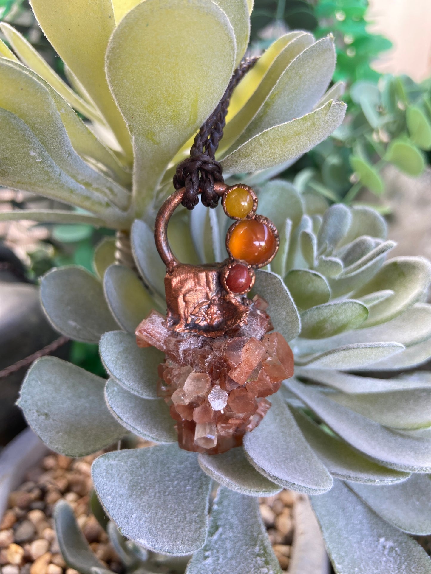 Aragonite Pendant with Yellow Jade, Carnelian and Jasper