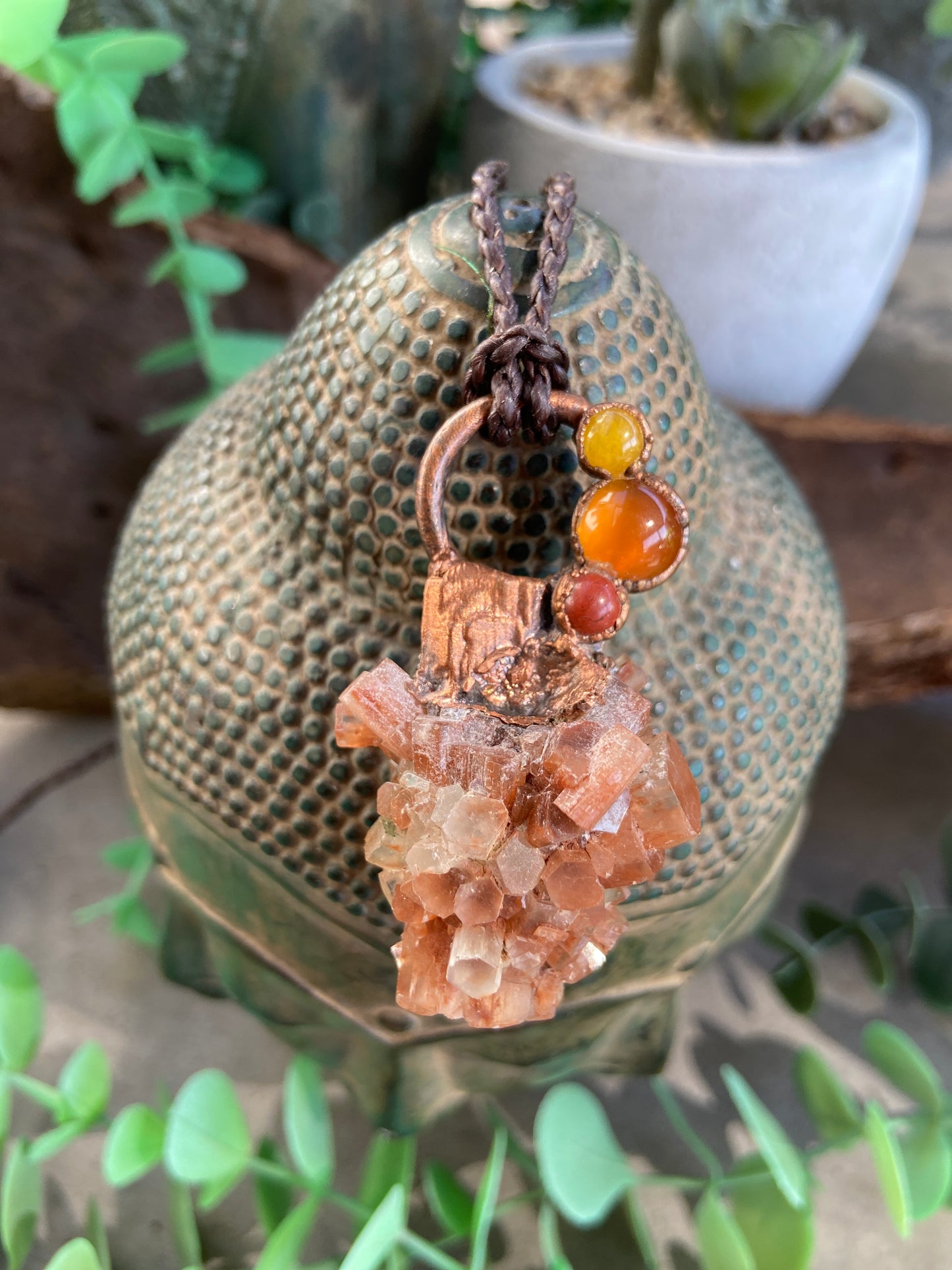 Aragonite Pendant with Yellow Jade, Carnelian and Jasper