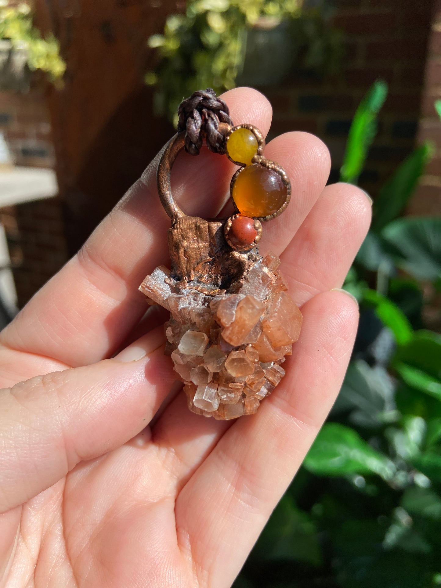 Aragonite Pendant with Yellow Jade, Carnelian and Jasper