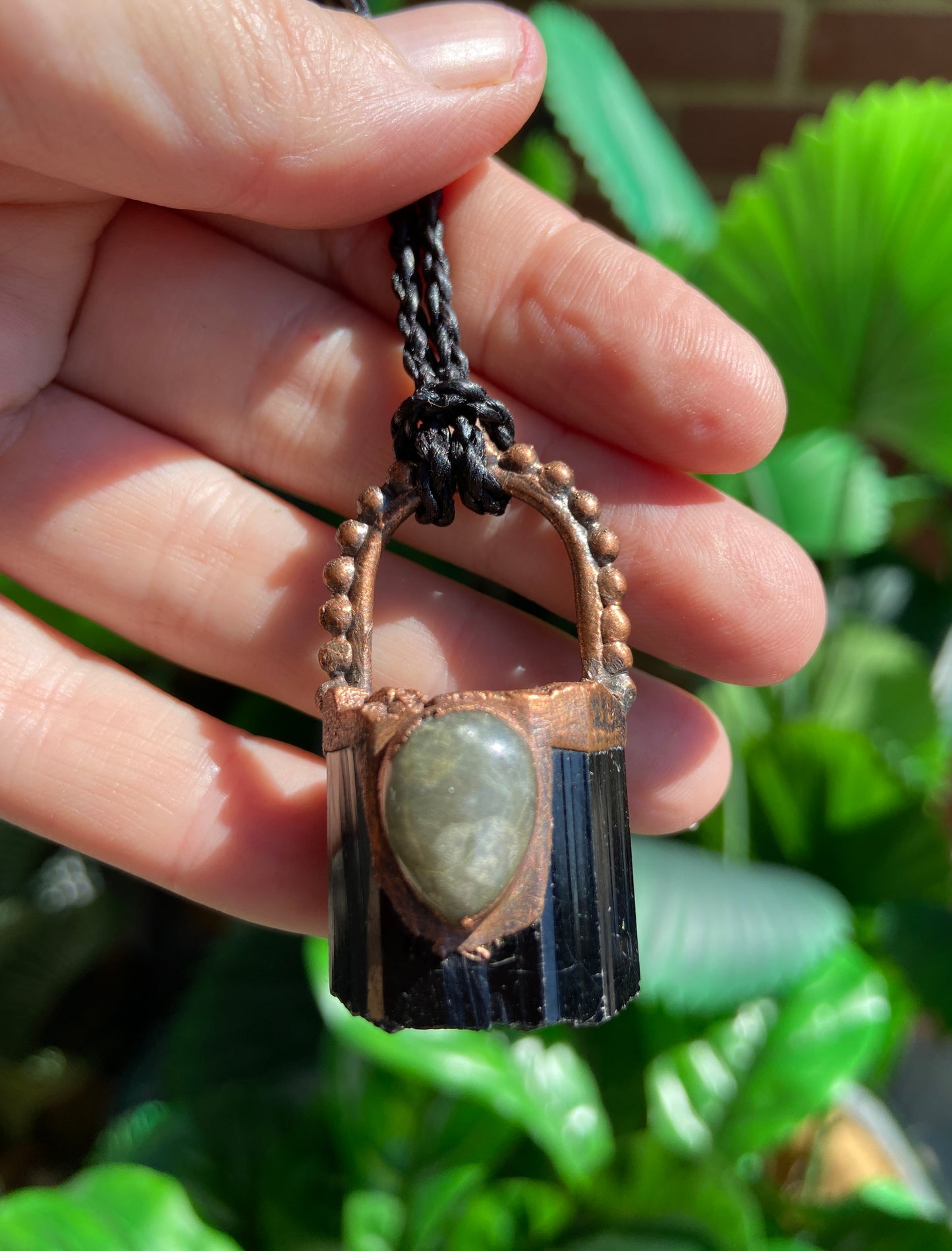 Black Tourmaline & Jasper Pendant | Handmade Copper Necklace | Crystal Jewellery