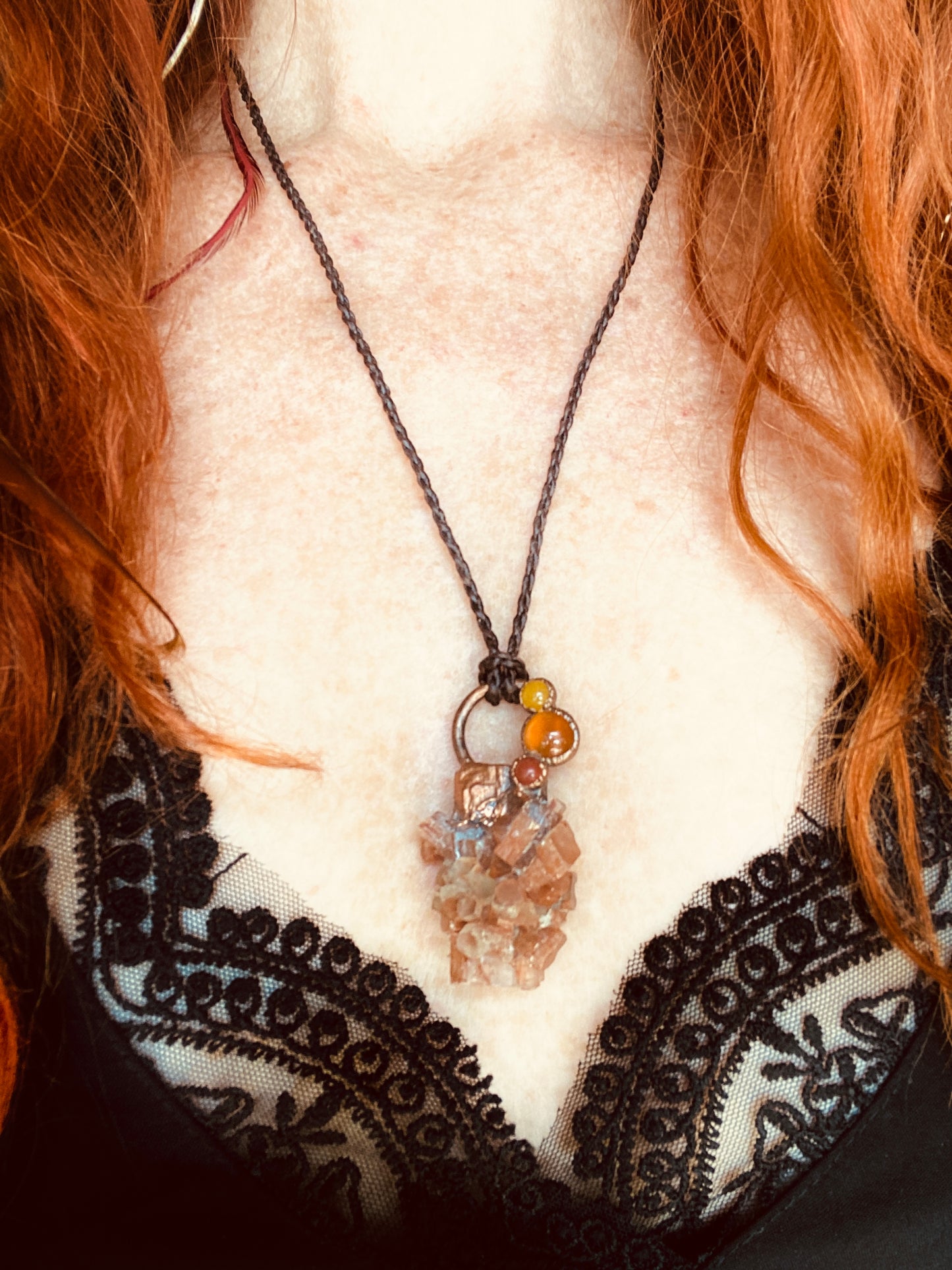 Aragonite Pendant with Yellow Jade, Carnelian and Jasper